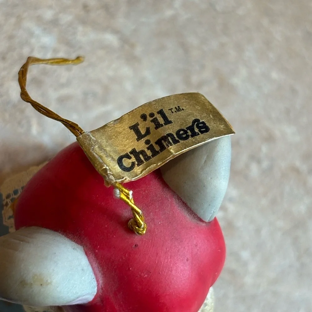 Vtg Jasco 1980's L’il Chimers Christmas Ornament Ceramic Mouse Bell